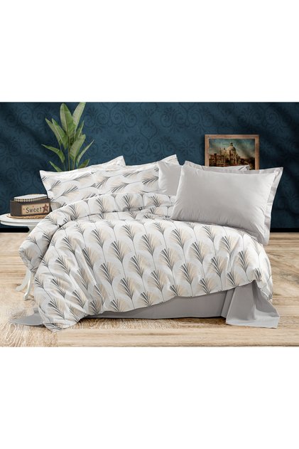 100% Cotton Patterned Double Duvet Cover Set (With Elastic Sheets)