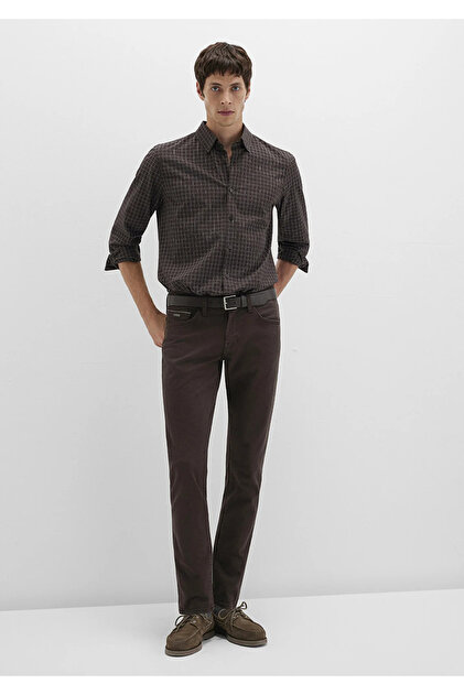 キングダム1-75 marron Mavi Jake Black Koyu Kahverengi Gabardin Pantolon (Dar Kalıptır 1