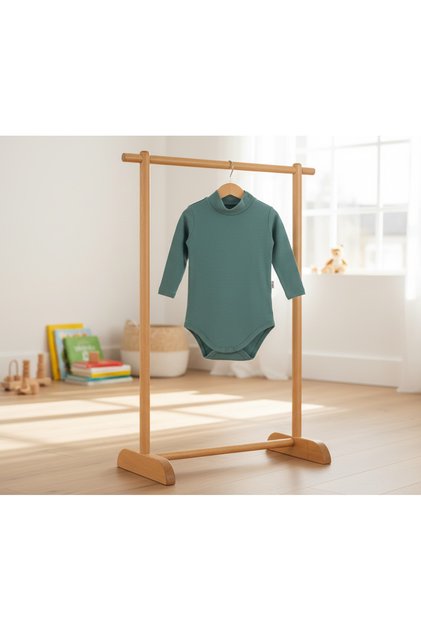 Cotton Turtleneck Baby Bodysuit with Snap Fasteners on the Shoulders and Bottom