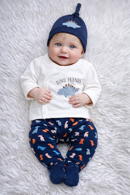 Dino Friends Navy Blue 5-Piece Newborn Baby Boy Hospital Discharge Set