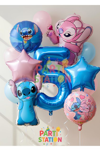 Stitc & Angel Balon Seti 5 Yaş Doğum Günü 13 Parça Parti Seti