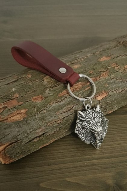 Big Wolf Design Real Leather Keychain Fashion Key Holder Genuine Leather Keychain