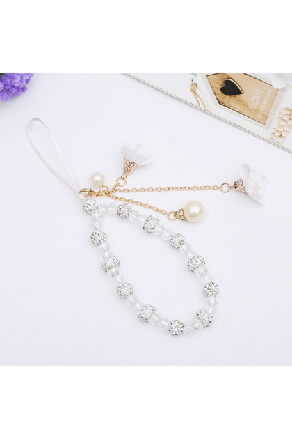 WHITE Short Mobile Phone Hanging Rope Creative Gypsum Flower Bracelet Wrist Rope Crystal Phone Case