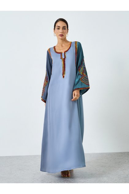 Grey Embroidery A-Line Jalabiya