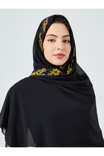 حجاب شيفون أسود مطرّز