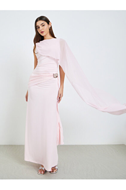 Styli Frill Detail Strappy Asymmetric Hem Bodycon Maxi Dress- Trendyol