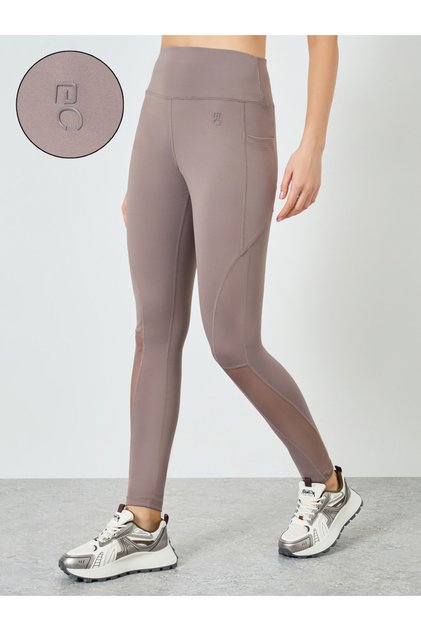 Women Calf Mesh Insert Rubber Logo 7/8 Leggings
