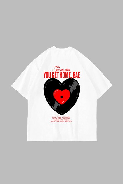 Text Me Printed Oversize Unisex White Tshirt