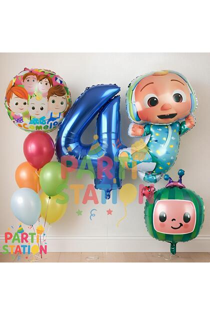 Cocomelon Balloon Set 4 Years Old Blue Numbered 9 Piece Boy Birthday Decoration