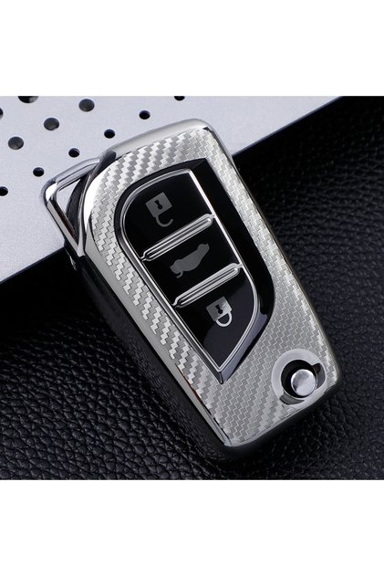 Silver TPU Carbon Filber Car Key Case Cover for Toyota Auris Corolla Avensis Verso Yaris Aygo Scion