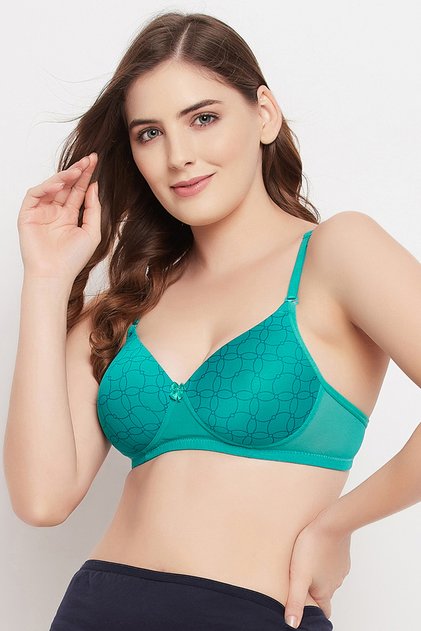 Padded Non-Wired Full Cup Printed Multiway T-shirt Bra in Teal Green