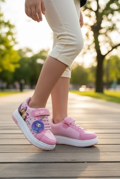 Girls' Kpop Huntrix Preschool Pink Colored Strappy Daily Sneaker Sports Shoes