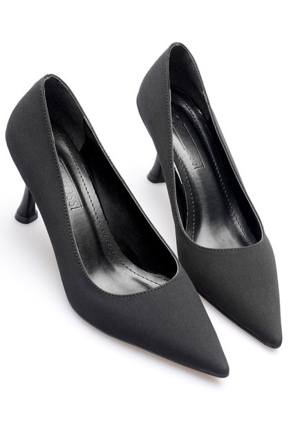 Sara Black Matte Satin 8 cm Heel Pointed-Toe Evening Stiletto Women's Shoes.