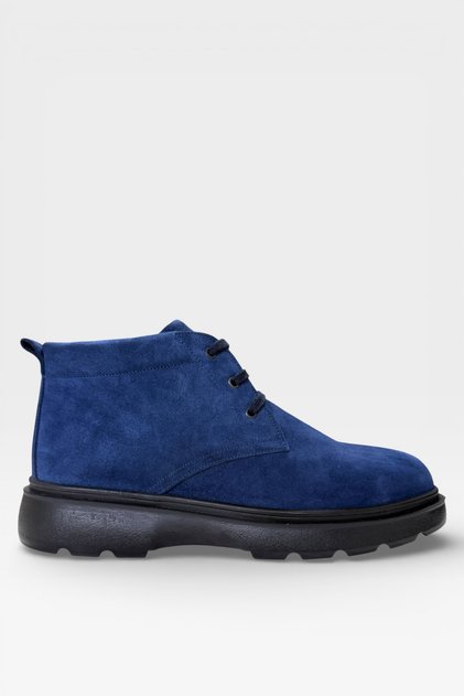 Genuine Leather Lace-Up Men's Boots Dark Blue