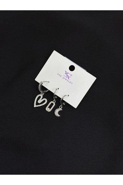 Ysx Jevelry Steel Silver Color 3-Piece Earrings