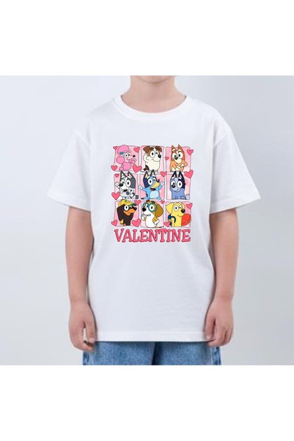 Bluey Friends Coco Lucky Lulu Buddy Honey Bingo Valentine Printed Children's T-Shirt