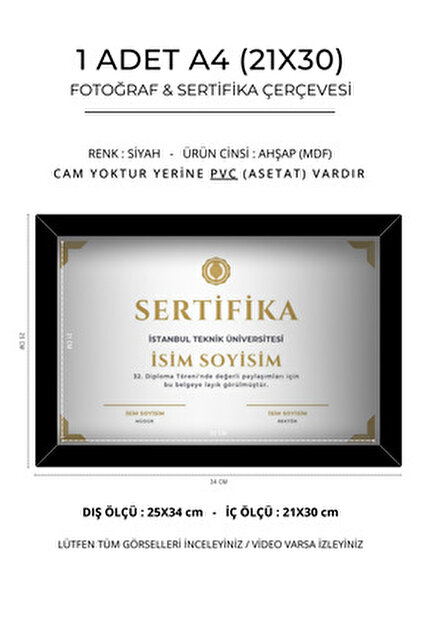 Genel Markalar A4 Diploma Belgelik 1.sınıf Siyah Çerçeve (20MM