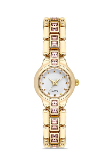 Kadın Minimal Pembe Taşlı Gold renkli Kol Saati TCTSN001401S0460