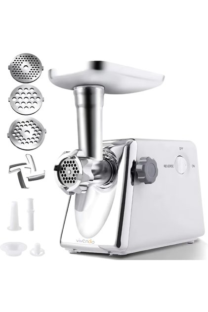 Mașină de Tocat Carne Electrică 2200W 40 kg/h, 3 Site Inox, Funcție Reverse, Tavă Aluminiu, Argintiu