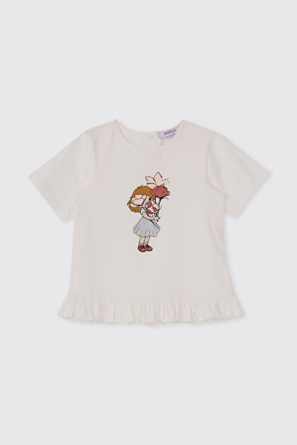 Kız Bebek Baskı Detaylı Ekru Tişört