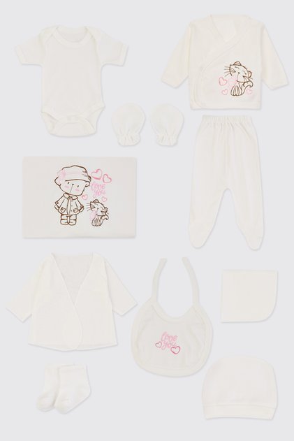 Newborn Cat Detailed Ecru 10-Piece Hospital Discharge Set