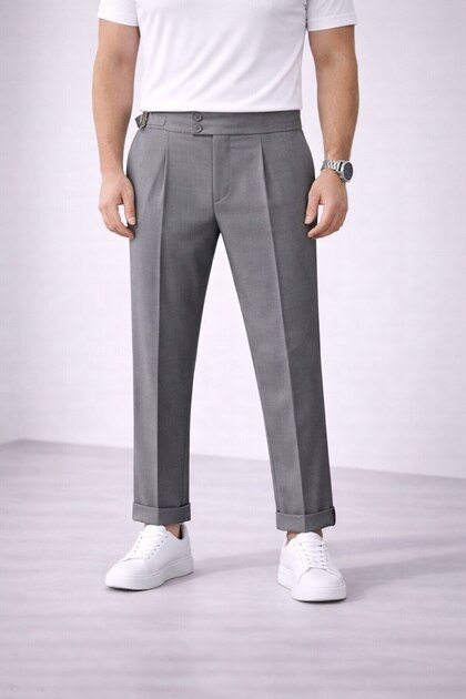 Pleated Stretch Fabric Old Money Fabric Pants