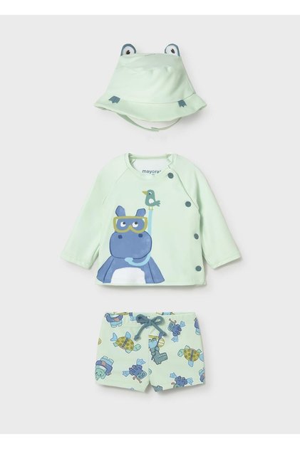 Newborn Baby Boy Uv Protection Swimsuit Set Green