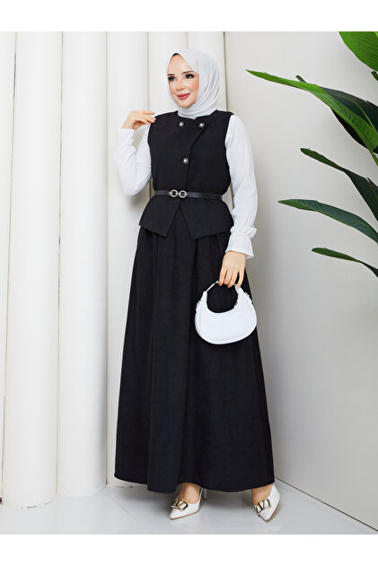 Cross-Lined Vest & Skirt Islamic Clothing Set Rc9013