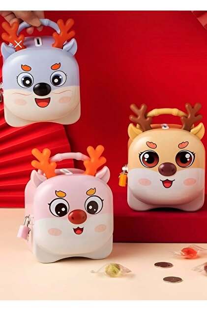 Cute Deer Design Piggy Bank with Interlocking Key Gift Concept Money Saving Target Piggy Bank