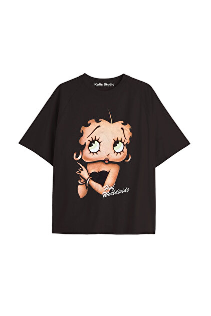Kalic Studio Betty boop oversize t-shirt siyah - Fiyatı, Yorumları