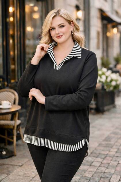 Elegant Women's Polo Neck Double Large Size Casual Blouse