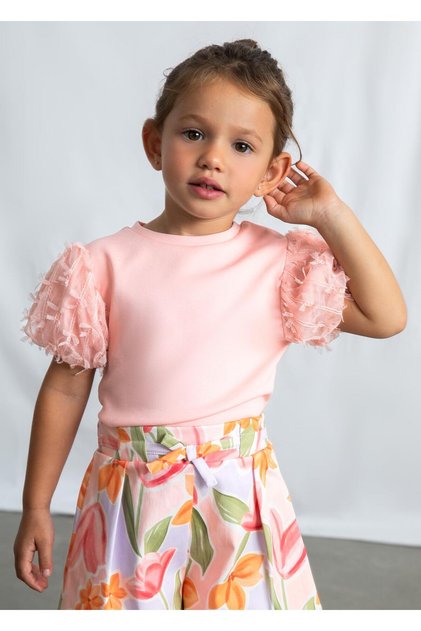 Girl's Balloon Sleeve Tshirt Pink