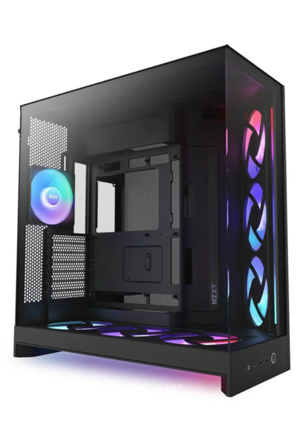 Carcasa H9 Flow RGB+ Διπλού θαλάμου, Μεσαίος Πύργος, Fara sursa (Negru)