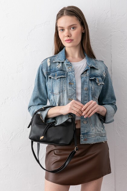 Nudea Soft Leather Look Adjustable Strap Women's Black Baguette Crossbody Bag