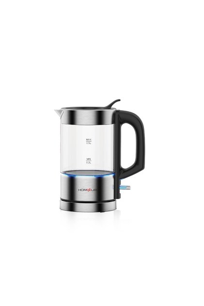 Home Elect Glass Water Kettle with Easy Filling Lid 0.5L 1100W Silver