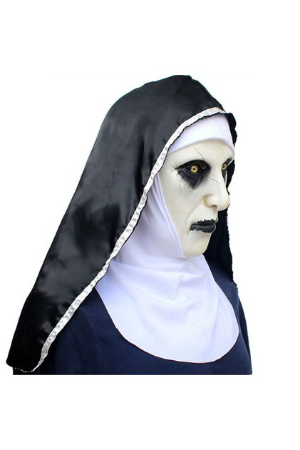 onesize The Horror Scary Nun Latex Mask w/Headscarf Valak Cosplay for Halloween Costume