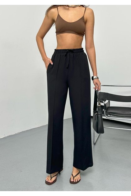 Elastic Waist, Lace-Up, Loose-Leg Palazzo Linen Pants