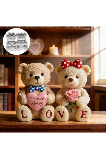 Couple bear silicone molds, reusable resin molds, clay and gypsum molds, DIY decorative pendant h...