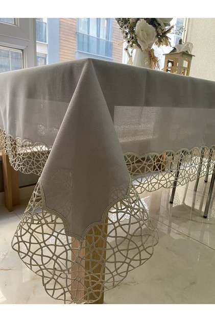 Tablecloth 170X260 Angeles Cream Non-Frayed Lace-Free Stain-Resistant Fabric Tablecloth Dowry Box
