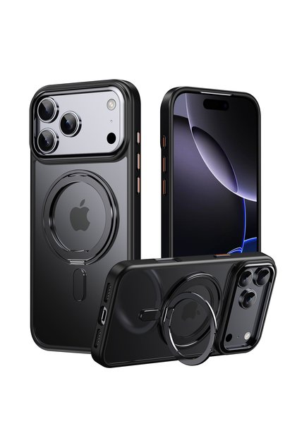 iPhone17 Pro Max Black Metal Ring Stand Matte Magnetic Case For Magsafe For iPhone 17 Air 16 15 14 1