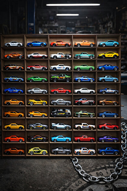 MADELOANDCO Oyuncak Araba Rafı 50 Bölmeli ( Hotwheels ve Matcbox