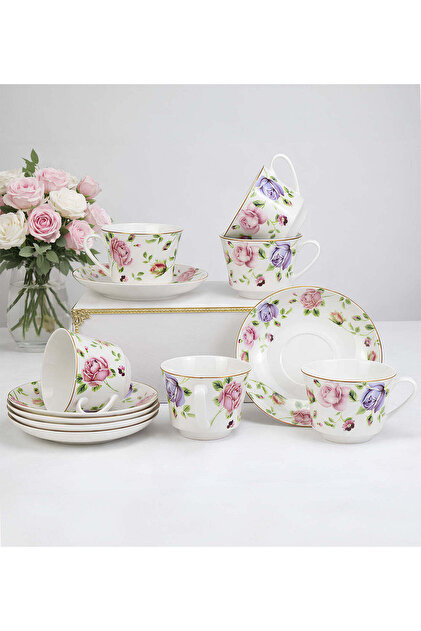 Mother's Day Special 6-Piece Pink Floral Tea and Coffee Cup Set