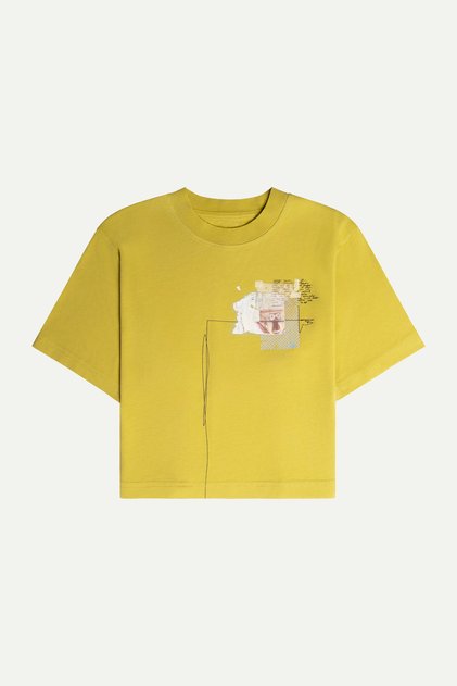 Sarı Kadın Flat Cut Crop Tişört - %100 Pamuk | (Ludor)
