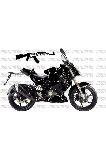 Benelli 125s Craked Beyaz Siyah Tasarımı Sticker Etiket Modeli
