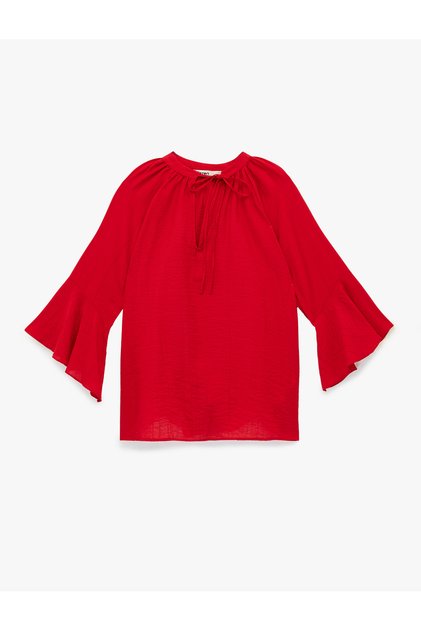 Women'S Red Ruffled Blouse