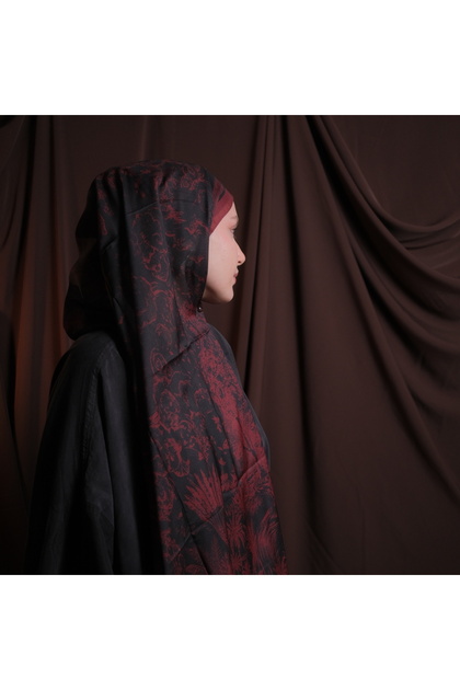 شال ناعم بنمط عتيق باللون الأسود والعنابي - ملمس غير قابل للانزلاق - صيفي/شتوي - 75x185