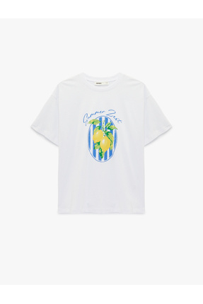 Koton Crew Neck Short Sleeve Printed T-Shirt, Kaki (850), S Donna