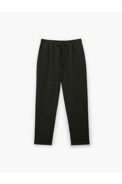 Viscose Blend Double Leg Trousers with Pockets and Lace-Up Waist