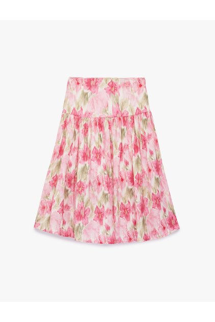 Girl'S Pink Design Viscose Midi Skirt