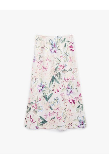 Women'S Pink Design Floral Satin Skirt